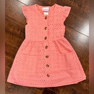 Little Lass Coral|Peach Eyelet Sundress with Button-up front, size 3T